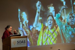 Vandan Shiva speaking athe 'Globalisation Since Bhopal' lecture at SOAS University © Francesca Moore
