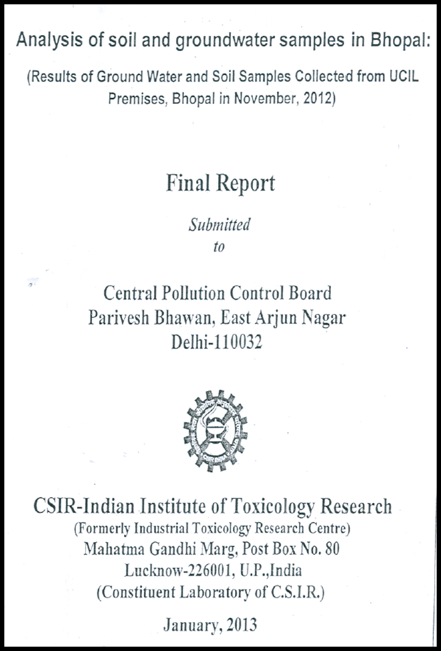 Indian Institute Toxicology Report
